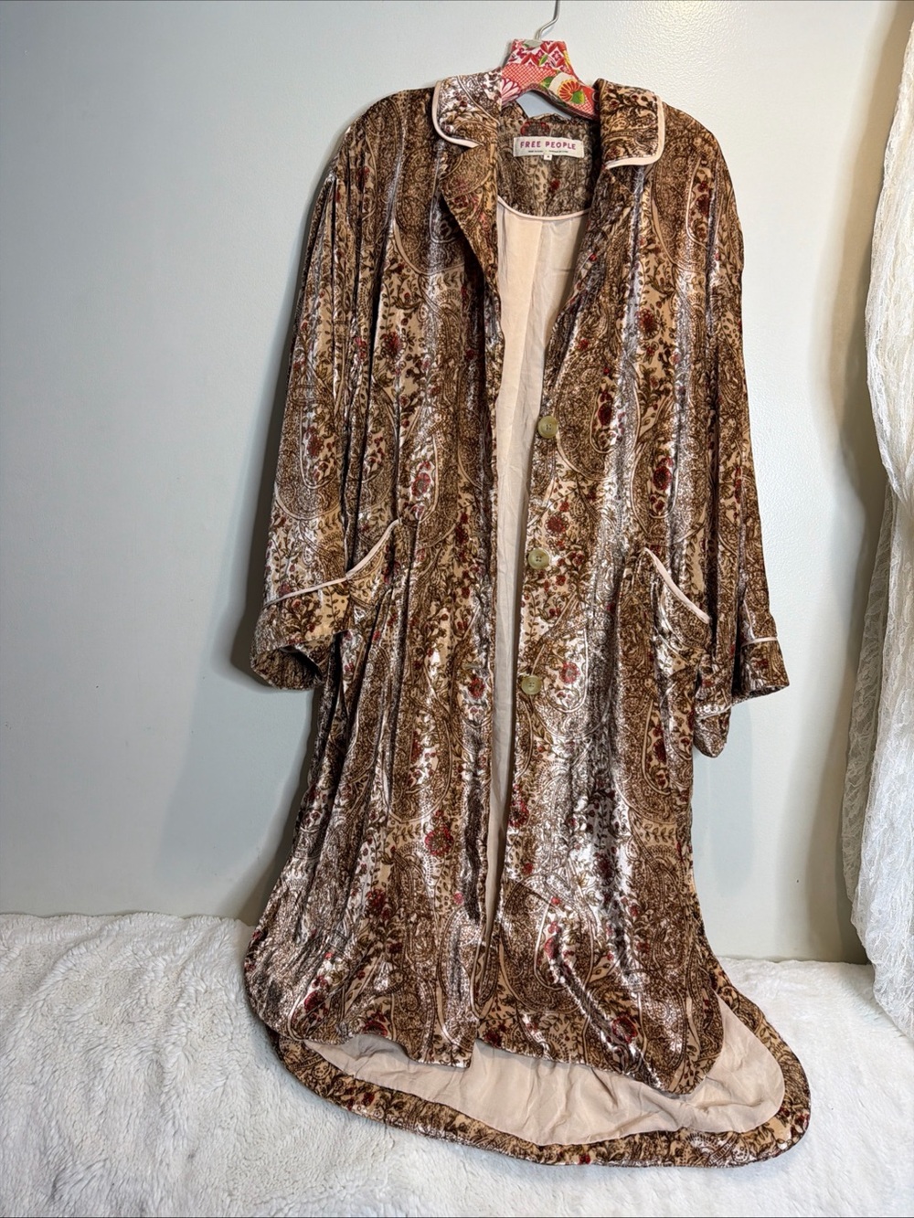 Free People Sweet Escape Velvet Paisley Printed Duster Jacket M - Picture 3 of 5